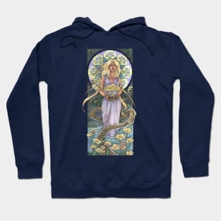 Lady of April with Bonsai and Daisies Mucha Inspired Birthstone Series Hoodie